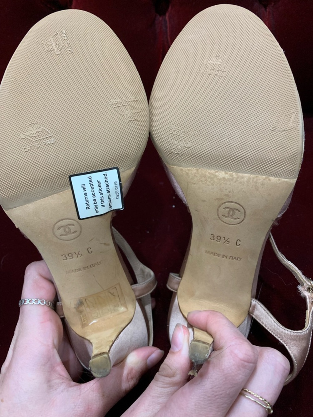 CHANEL Blush Pink Satin Slingback Heels with Rosette Detail - Picture 6 of 7